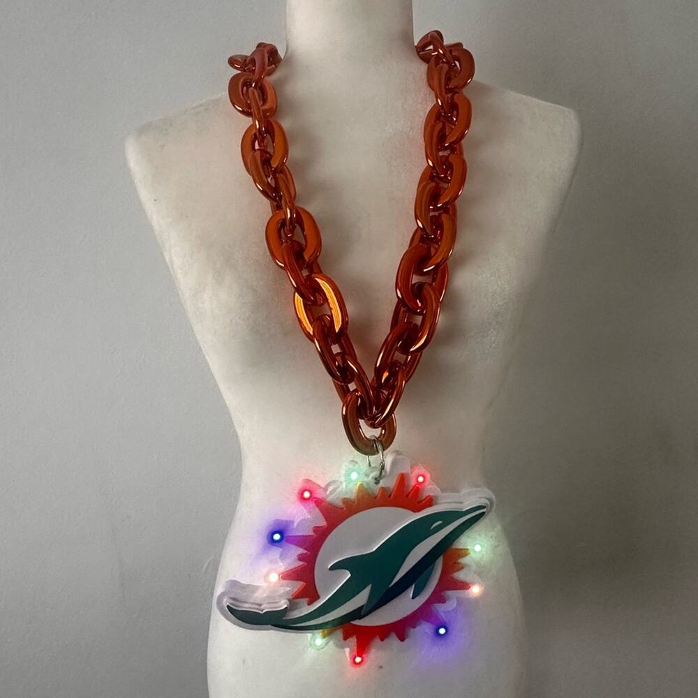 Miami Dolphins NFL LED Light Up Fan Chain Necklace-Orange Chain